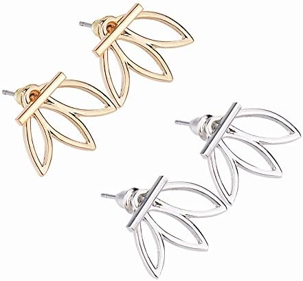 Lotus Flower Earrings Jewelry for Women Birthday and Girls Wedding Party, Minimalist Dainty Star Geometric Metal Hairpin Hair Clip Clamps (Golden, Silvery)