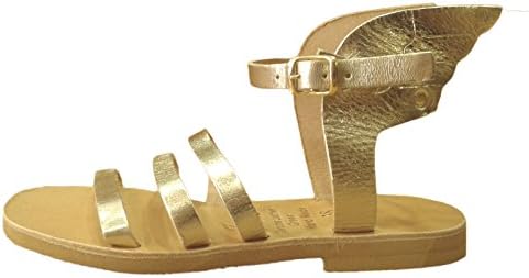 Ancient Greek Style Leather Winged Sandals Roman Handmade Womens Strappy Slide Slip-On Shoes Gladiator Spartan Summer Flat Heel Lace Up Flip Flops Gold Colour Fashion Girls Greece