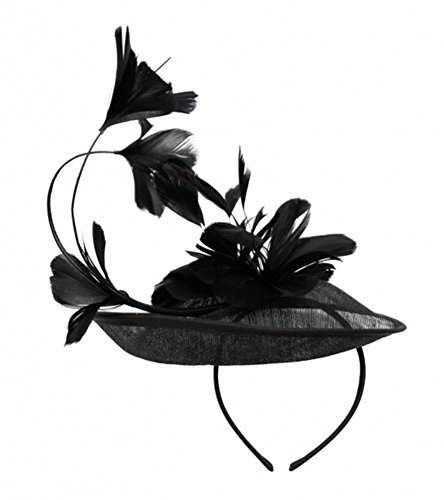 Womans Classy Fascinator Headpiece with Blossoming Tulip flower Design and ribbon - Sinamay fabric - Black