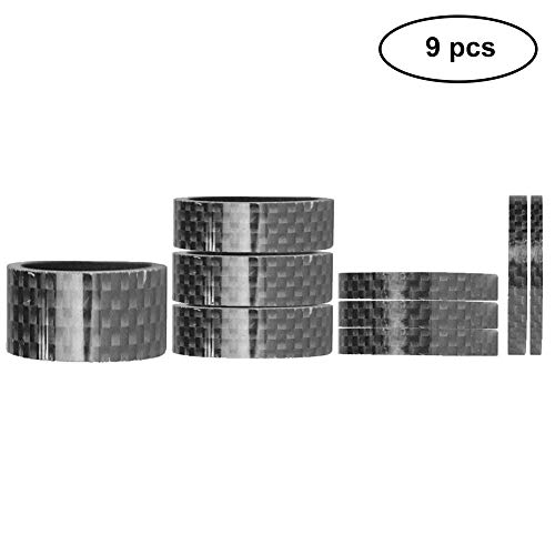 BMX Headset Spacers Carbon Fiber Headset Spacers Mountain Bike Stem Spacers for Most Bicycle, Road Bike, MTB, BMX, Fixie Gear, Cycling. (2/3/5/10/15mm, 5 Size, 9Pcs)