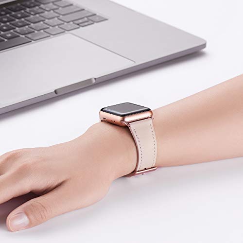 WFEAGL Compatible iWatch Band 40mm 38mm, Top Grain Leather Band with Gold Adapter (The Same as Series 4 with Gold Stainless Steel Case in Color) for iWatch Series 4/3/2/1 (PinkSand Band+Gold Adapter) - Thumbnail 5