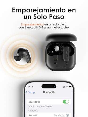 1 Hora Audífonos Bluetooth 5.4 Inalámbricos, Llamadas Claras, Drivers HiFi, Diseño Ergonómico Ultraligero 3.55g, 24H de Uso, Auriculares para iPhone, Samsung y Android, Negro