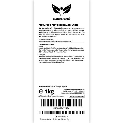 NaturaForte Hibiskusblüten getrocknet 1kg â Höchste Qualität, natürliche Hibiskus Blüten für Hibiskustee, fruchtig-säuerlicher Hibiscus Tee im Aroma-Beutel – Bild 7
