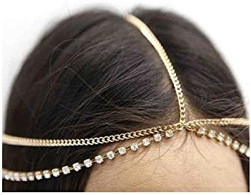 Dickness Women Fashion Metal Rhinestone Head Chain Jewelry Headband Head Piece Hair Band Main Color: Gold Crystal Headpiece