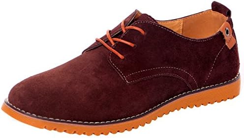 Runday Men's Fashion Suede Leather Shoes Round Toe Lace Up Casual Oxfords(11 D(M)US,coffee)