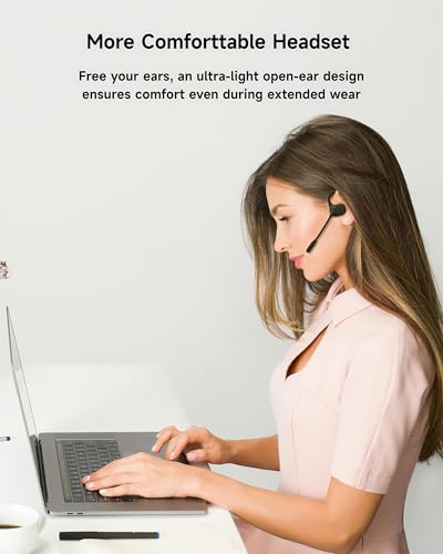 LOBKIN Diadema con Micrófono de Cancelación de Ruido - Audífonos de Oído Abierto Bluetooth 5.4 para Oficina y Teletrabajo, Auriculares de Conducción Aérea, Conexión Multipunto para Laptop y Celular