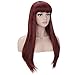morvally Women's 26 inches Long Straight Burgundy Synthetic Resistant Hair Wigs with Bangs Natural Looking Wig for Women Halloween Cosplay (Burgundy)