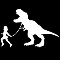 Girl Leading A T-Rex Dinosaur Vinyl Decal Sticker | Cars Trucks Vans SUVs Laptops Walls Windows Cups | White | 7 X 4.6 | KCD2149