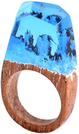 Qiaose Handmade Wood Resin Rings Snow World Inside Jewelry