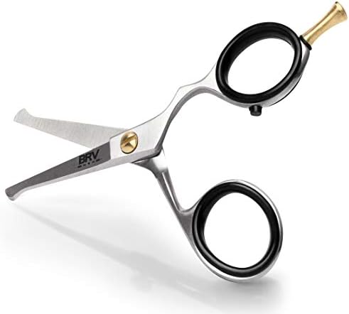 BRV MEN Rounded-Tip Small Trim Scissors For Men 4.2 | High Carbon Stainless Steel | Nose Hair For Men | Professional Grooming Scissors For Beard, Mustache & Ear Hair - RIGHT HANDED