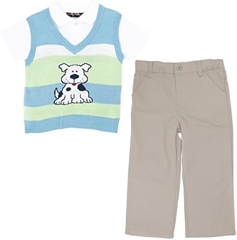 Only Kids Baby Boys Doggy Vneck Sweater Vest Polo &amp; Pants Clothing Set, 24 Mo