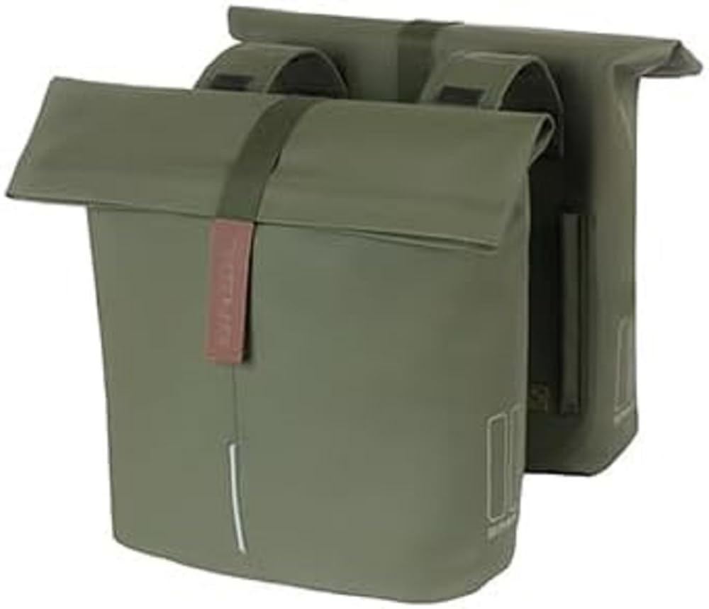 Basil Double Pannier Bag, Moss Green, 12 x 29 x 30 cm