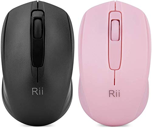 Rii Wireless Mouse 1000DPI for PC, Laptop, Windows,Office Included Wireless USB dongle (Black+Pink)