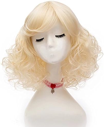 16" Blonde Medium Curly Heat Resistant Cosplay Wig Women's Party Fancy + Cap