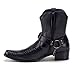 Jazame Cowboy Boots for Men Western Style Ankle High Motorcycle Riding Pointy Toe Moto Dress Boot Belt Buckle Faux Snake Skin Chain Accent Botas Vaqueras para Hombre, Black, Size 7.5