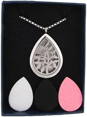 Fragrance Gift Essential Oil Aromatherapy Diffuser Necklace with 3 Colors Refill Pads((Silver -Drop Shape)