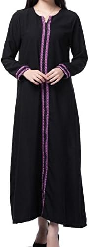 Mirror Womens Kaftan Girls Muslim Embroidery Islamic Folk Style Long Dress jalabiyas Purple XS