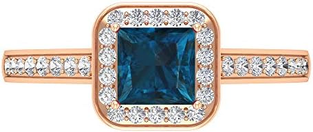 ロンドンブルートパーズリング Hi Si ダイヤモンドハローリング ゴールドソリティアリングサイドストーン付き 5mm プリンセスカットロンドンブルートパーズ 14k ローズゴールド Size 23 Foiz Gov Ae