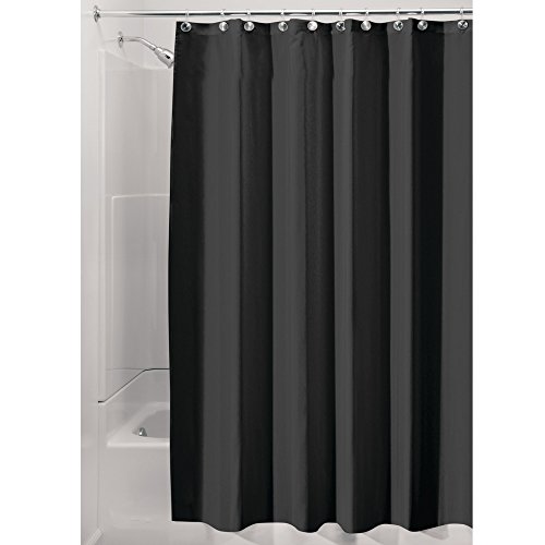 iDesign Fabric Extra-Long Shower Curtain, Water-Repellent and Mold- and Mildew-Resistant Liner for Master, Guest, Kid's, College Dorm Bathroom, 72" x 96", Black