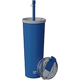 asobu Ocean Stainless Steel Tumbler with Flexible Straw Lid | Insulated Water Bottle for Ice Coffee, Cold Brew | Flip Open Lid for Hot Tea and Coffee | Reusable Travel Cup 27 Ounce (Blue)