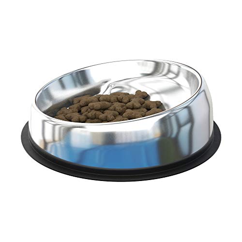 Enhanced Pet Bowl, Stainless Steel Slanted Dog Bowl with Raised Ridge