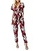 Missy Chilli Women's Floral Print Short Sleeve V Neck Wrap Jumpsuit with Tie Waist Wine Red US 4/6