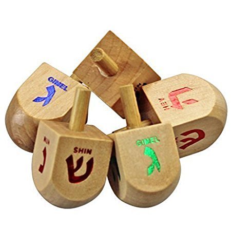 Jerusalem Dreidel Wood Dreidels Medium Sized With English translation Pack of 10