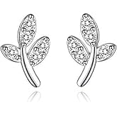 MYHAO 925 Sterling Silver CZ Leaf Stud Earrings for Women Teens Small Leaf Stud Earrings Hypoallergenic