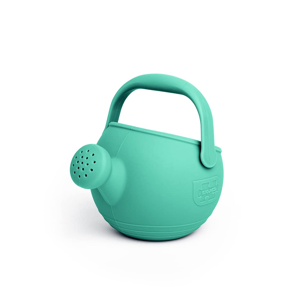 Bigjigs Toys Eggshell Green 100% Silicone Childrens Watering Can - Temperature & Stain-Resistant Watering Can Kids, Easy Grip Handle, Sustainable Silicone Toys, Ideal Outdoor Toys & Beach Toys