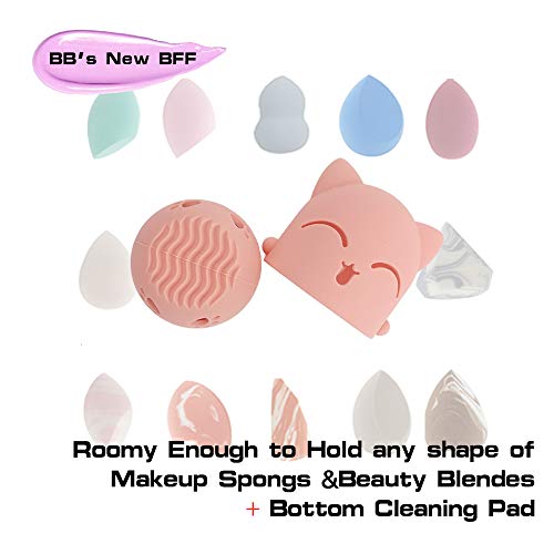 NaFurAhi Makeup Sponge Case, Cute Beauty Blender Containers, Silicon made Perfect for Traveling, Keep Makeup Sponges in a Safe &Sanitary, with 2 Fashion Hair Clips &2 Sponge Holders (Pink+Orange) - Thumbnail 2
