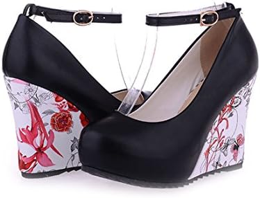 Women's Elegant Closed Toe Wedge Platform Pumps Sexy Ankle Strap Floral Parint High Heel Shoes