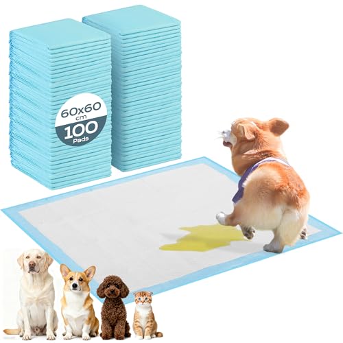 Chumix Pack of 100 Dog Pads 60 x 60 cm, Dog Pads for Puppy Pads at Home, Design of 6 Layers Anti-Leak, Training Wipes for Puppies, Older Dogs (100 Pieces, 60 x 60 cm)