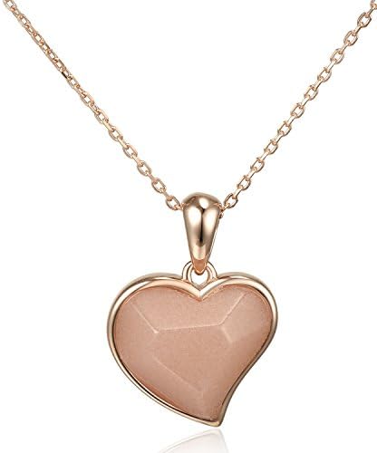 Lanfeny Rose Gold Plated 925 Sterling Silver Pendant Necklace with Natural Rose Quartz Heart Shape Love