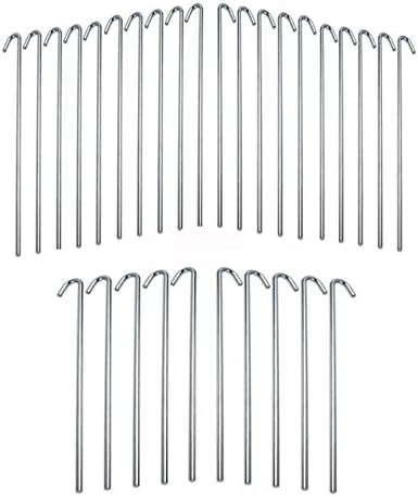 Moishia 30 Piece 9" Length with 1" Hook Galvanized Rust Resistance Steel Lightweight Tent Pegs - Garden Stakes- Includes 4mm diameter heavy duty steel rod