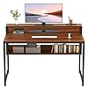 Cubiker Computer Home Office Desk, 47" Small Desk Table with Storage Shelf and Bookshelf, Study Writing Table Modern Simple Style Space Saving Design, Espresso 41kuKE6rTGL