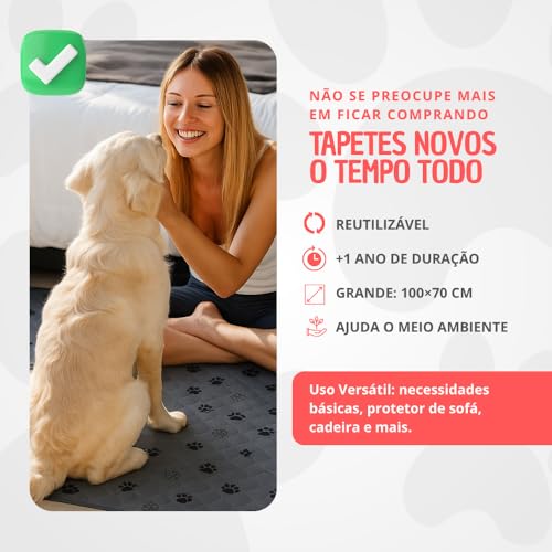 Tapete Higiênico Pet Reutilizável Grande, cerca de 1 Ano de Uso, 100x70cm, Resistente e Durável, Tapetes Laváveis Superabsorventes para Pets – 2 Unidades -