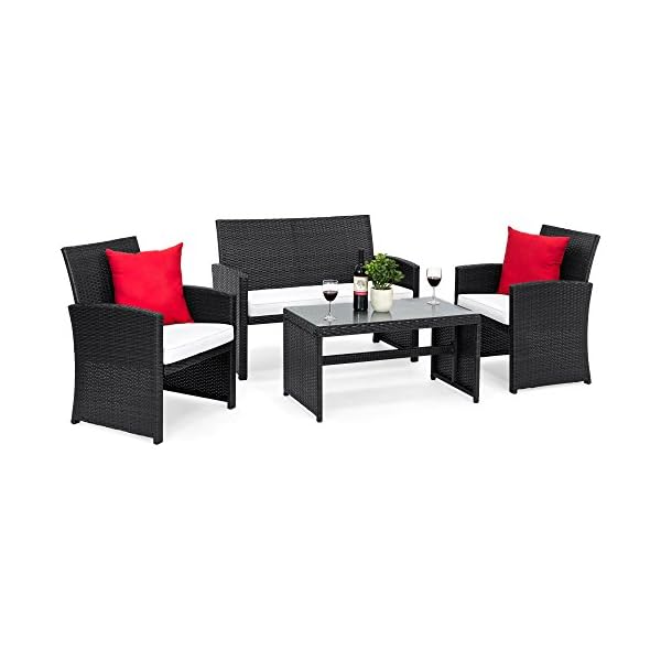 Best Choice Products 4-Piece Wicker Patio Furniture Set w/Table, Tempered Glass, 3 Sofas, Cushioned Seats - Black