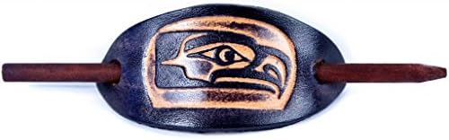 Marakesh Leather Handmade Seahawks Leather Hair Barrette - Medium Blue/Natural
