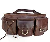 Tom Clovers Women's Men's Leather Waist Pack Fanny Bag Hip Purse Brown
