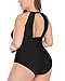 Daci Black Plus Size One Piece Swimsuits for Women High Neck Plunge Mesh Cut Out Bathing Suits 18 Plus