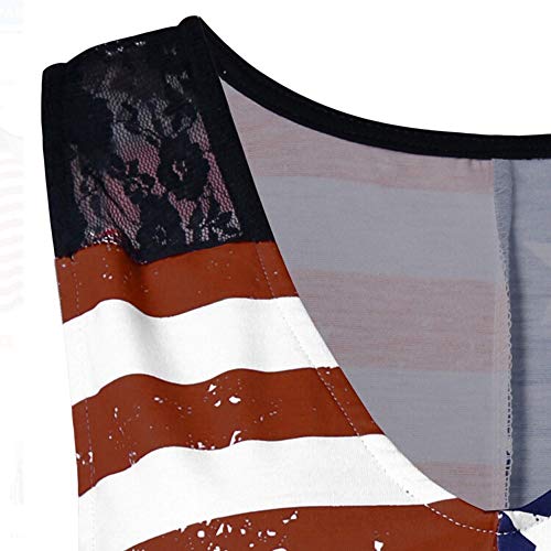 Independence Day Fashion Women's American Flag Print Lace V-Neck Patriotic Vest Shirt - Thumbnail 4