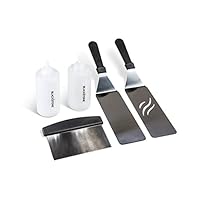 Blackstone Signature Griddle Accessories, Restaurant Grade, 2 Spatulas, 1 Chopper Scraper, 2 Bottles, FREE Recipe Book, 5 Piece Tool Kit for BBQ Grill, great for Flat Top Cooking, Camping and Tailgating