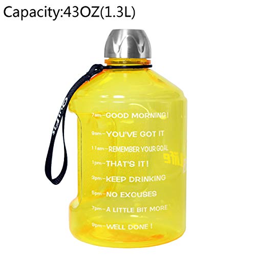 image for BuildLife 43OZ(1.3L) Water Bottle Motivational Fitness Workout with Ti