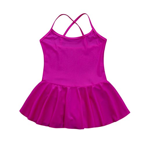 Bance Leotards with Skirt for Girls(Age 3Y-7Y),Kintaz 2018 Girls' Short Sleeve Camisole Ballet Dress Skirted Leotard Dance Costumes (Hot Pink, Size:4T)