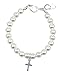 Crystal Dream Baptism White Swarovksi Simulated Pearls, Sterling Silver Cross Charm Christening Toddler Bracelet (BPW-C_M)