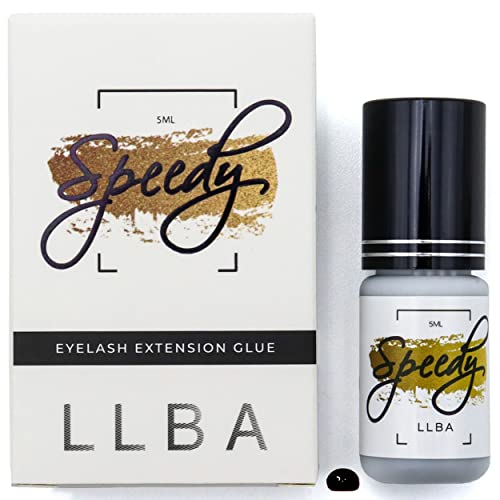 LLBA Professional Eyelash Glue - Black Glue | Multiple Choices for Drying Time 0.5 to 3 Seconds | 5ml | Extra Strong Glue for Eyelash Extensions | 7-8 Weeks Hold (Speedy)