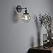 Phansthy Black Bathroom Light Fixture Single Industrial Wall Sconce with 5.9 Inches Globe Lampshade