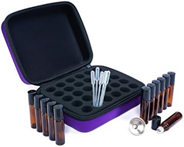 Essential Oil Carrying Case Protect 30(Expensive!) 5-15ml Oil Bottles. Hard Cover Shell Drop Resistant Spill-Proof. Bonus 12 Roller Bottles, Essential Oil Key,1 Metal Funnel,5 Droppers (30, LAVENDER)