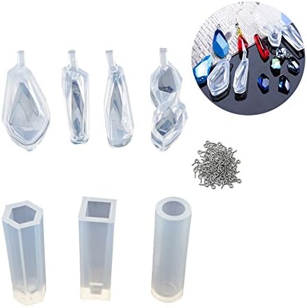 7 Pack Resin Molds Silicone Pendant Mold for Jewelry Making Resin Jewelry Molds with 100 PCS Screw Eye Pins for Making Jewelry Necklace Pendant Charm Tools Accessories