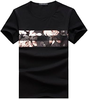 Herina, Men's tees Patchwork Short Sleeve Crew Neck Slim Design. (XXL, Black)